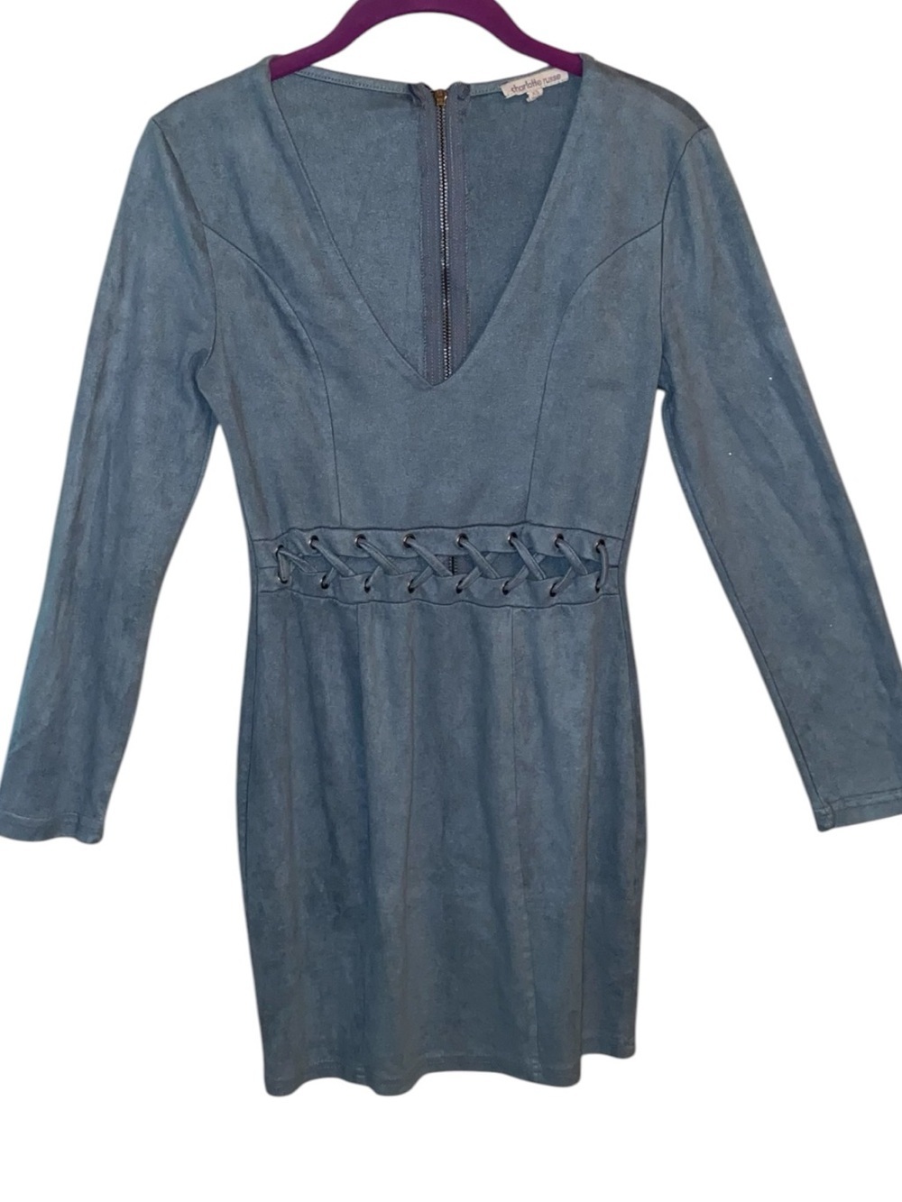 CHARLOTTE RUSSE HAVANA Faux Suede Cut-Out Mini Dress Dark Teal SZ XS